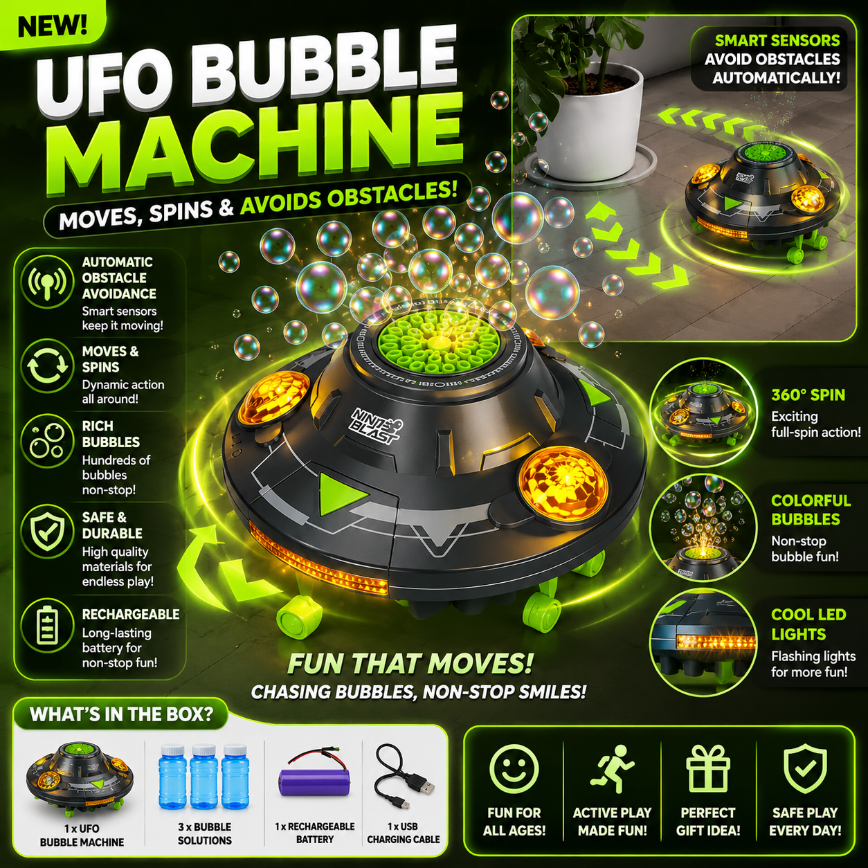 The Moving UFO Bubble Machine Set