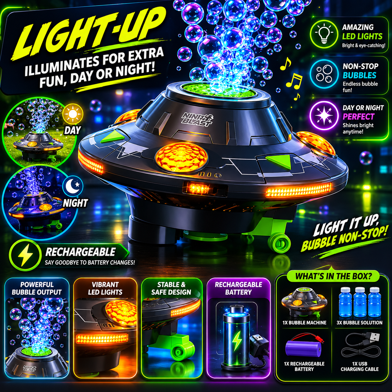 The Moving UFO Bubble Machine Set